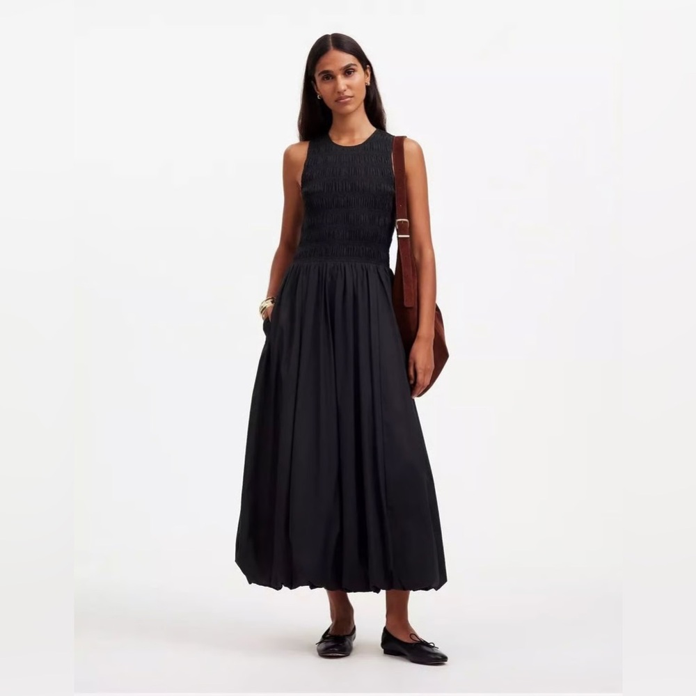 Madewell The Melody Bubble-Hem Smocked Midi Dress